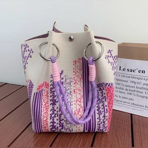 NWOT Stylish Purple and Pink Embroidered Knit Women's Bag